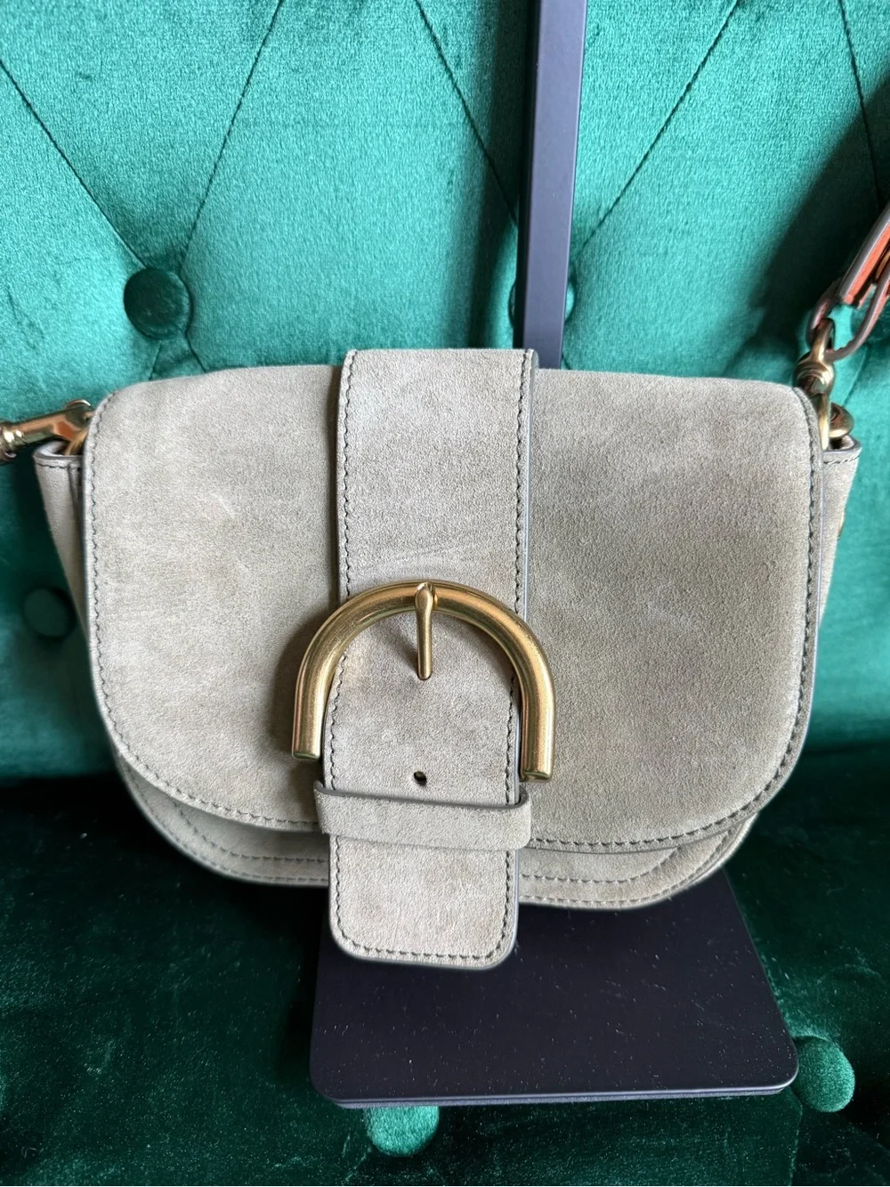 J.Crew NWT Italian Suede Buckle Crossbody Bag Olive Green J7204